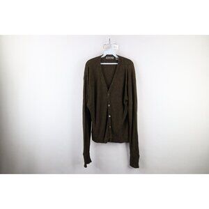 Vtg 90s Streetwear Mens XL Blank Thin Knit Cardigan Sweater Heather Brown USA